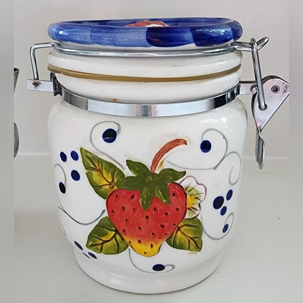 Vintage‎ Ceramic Canisters Fruit Clamp Closure Gaskets Set Of Two